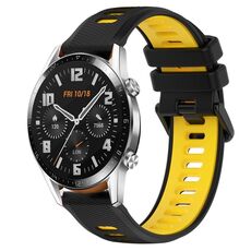 Per Huawei GT2 46mm 22mm Cinturino sportivo in silicone bicolore (nero + giallo)
