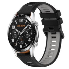 Per Huawei GT2 46mm 22mm Cinturino sportivo in silicone bicolore (nero + grigio)