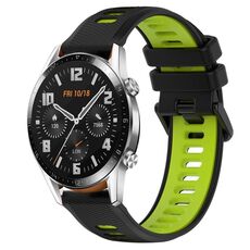 Per Huawei GT2 46mm 22mm Cinturino sportivo in silicone bicolore (nero + verde)