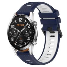 Per Huawei GT2 46mm 22mm Cinturino sportivo in silicone bicolore (blu notte + bianco)