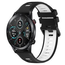 Per Honor Magic Watch 2 46mm 22mm Cinturino sportivo in silicone bicolore (nero + bianco)
