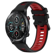 Per Honor Magic Watch 2 46mm 22mm Cinturino sportivo in silicone bicolore (nero + rosso)