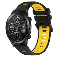 Per Honor Magic Watch 2 46mm 22mm Cinturino sportivo in silicone bicolore (nero + giallo)
