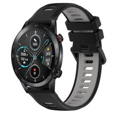 Per Honor Magic Watch 2 46mm 22mm Cinturino sportivo in silicone bicolore (nero + grigio)