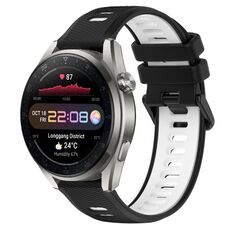 Per Huawei Watch 3 Pro Nuovo cinturino sportivo in silicone bicolore da 22 mm (nero + bianco)