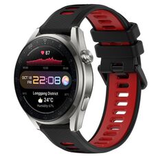 Per Huawei Watch 3 Pro Nuovo cinturino sportivo in silicone bicolore da 22 mm (nero + rosso)