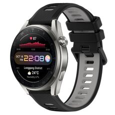 Per Huawei Watch 3 Pro Nuovo cinturino sportivo in silicone bicolore da 22 mm (nero + grigio)