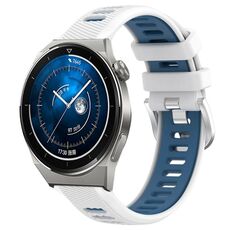 Per Huawei Watch GT3 Pro 43mm 20mm Cinturino sportivo in silicone con fibbia in acciaio bicolore (bianco + blu)