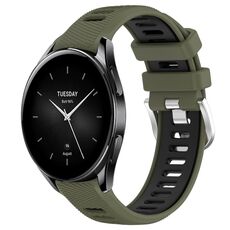 Per Xiaomi Watch S2 42mm 22mm Cinturino sportivo in silicone con fibbia in acciaio bicolore (verde militare + nero)
