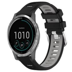 Per Garmin Vivoactive4 22mm Cinturino sportivo in silicone con fibbia in acciaio bicolore (nero + grigio)