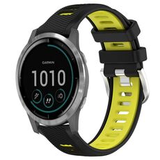 Per Garmin Vivoactive4 22mm Cinturino sportivo in silicone con fibbia in acciaio bicolore (nero + verde lime)