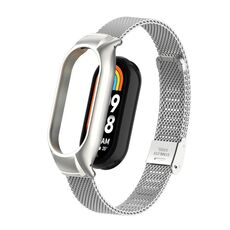 Custodia in metallo integrata per Xiaomi Mi Band 8 + cinturino con fibbia in maglia d'acciaio (argento)