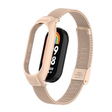 Per Xiaomi Mi Band 8 Custodia in metallo integrata + cinturino con fibbia in maglia d'acciaio (colore tè al latte)