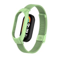 Custodia in metallo integrata per Xiaomi Mi Band 8 + cinturino con fibbia in maglia d'acciaio (verde Matcha)