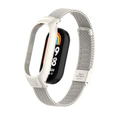 Custodia in metallo integrata per Xiaomi Mi Band 8 + cinturino con fibbia in maglia d'acciaio (beige)