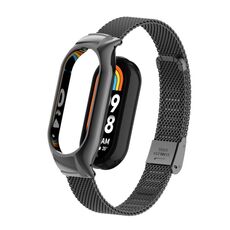 Custodia in metallo integrata per Xiaomi Mi Band 8 + cinturino con fibbia in maglia d'acciaio (nero)