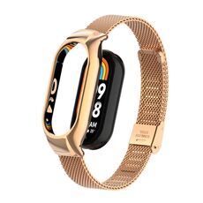 Custodia in metallo integrata per Xiaomi Mi Band 8 + cinturino con fibbia in maglia d'acciaio (oro rosa)