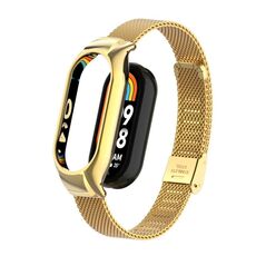 Custodia in metallo integrata per Xiaomi Mi Band 8 + cinturino con fibbia in maglia d'acciaio (oro)