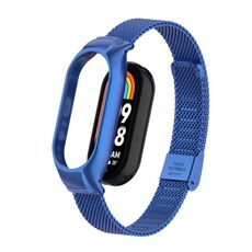 Custodia in metallo integrata per Xiaomi Mi Band 8 + cinturino con fibbia in maglia d'acciaio (blu)