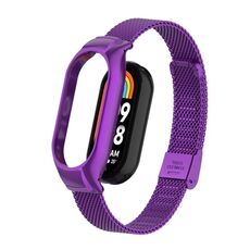 Custodia in metallo integrata per Xiaomi Mi Band 8 + cinturino con fibbia in maglia d'acciaio (viola)