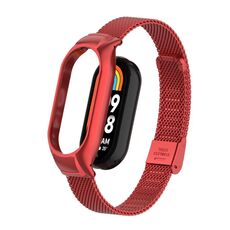 Custodia in metallo integrata per Xiaomi Mi Band 8 + cinturino con fibbia in maglia d'acciaio (rosso)