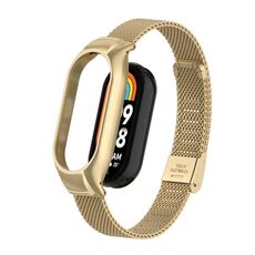 Custodia in metallo integrata per Xiaomi Mi Band 8 + cinturino con fibbia in maglia d'acciaio (oro retrò)