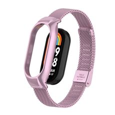 Custodia in metallo integrata per Xiaomi Mi Band 8 + cinturino con fibbia in maglia d'acciaio (rosa rosa)