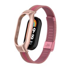 Custodia in metallo integrata per Xiaomi Mi Band 8 + cinturino con fibbia in maglia d'acciaio (rosa + rosa)