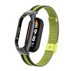 Custodia in metallo integrata per Xiaomi Mi Band 8 + cinturino con fibbia in maglia d'acciaio (nero + giallo)
