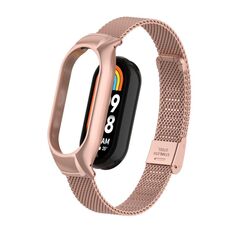 Custodia in metallo integrata per Xiaomi Mi Band 8 + cinturino con fibbia in maglia d'acciaio (rosa rossa)