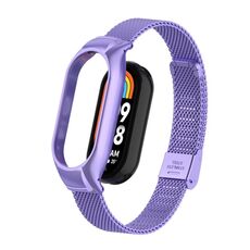 Custodia in metallo integrata per Xiaomi Mi Band 8 + cinturino con fibbia in maglia d'acciaio (Hyun viola)