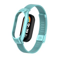 Custodia in metallo integrata per Xiaomi Mi Band 8 + cinturino con fibbia in maglia d'acciaio (blu nuvola)