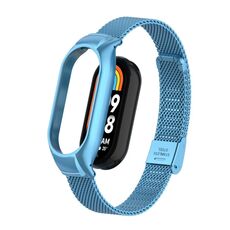 Custodia in metallo integrata per Xiaomi Mi Band 8 + cinturino con fibbia in maglia d'acciaio (blu cielo)