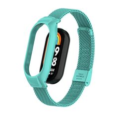 Custodia in metallo integrata per Xiaomi Mi Band 8 + cinturino con fibbia in maglia d'acciaio (blu Tiffany)