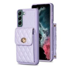 Per Samsung Galaxy S22+ 5G Portafoglio con fibbia in metallo verticale Custodia in pelle romboidale (viola)