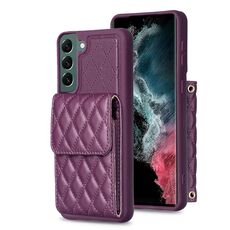 Per Samsung Galaxy S22 + 5G Custodia per telefono in pelle rombica con portafoglio verticale (viola scuro)
