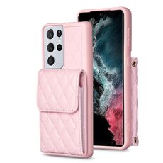 Per Samsung Galaxy S21 Ultra 5G Portafoglio verticale Custodia in pelle rombica (rosa)