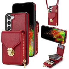Per Samsung Galaxy S23+ 5G Custodia a portafoglio per scheda hardware con cerniera (rosso)