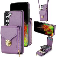 Per Samsung Galaxy S23+ 5G Custodia a portafoglio per scheda hardware con cerniera (viola)