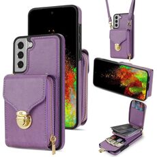 Per Samsung Galaxy S22+ 5G Custodia a portafoglio per scheda hardware con cerniera (viola)