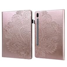 Per Samsung Galaxy Tab S6 T860 Custodia per tablet in pelle con motivo pavone in rilievo (oro rosa)