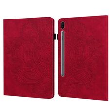 Per Samsung Galaxy Tab S6 T860 Custodia per tablet in pelle con motivo pavone in rilievo (rosso)