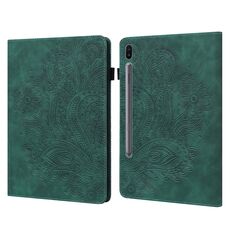 Per Samsung Galaxy Tab S6 T860 Custodia per tablet in pelle con motivo pavone in rilievo (verde)