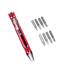 Cacciavite 8 in 1 in lega di alluminio con combinazione di smontaggio e riparazione della penna (rosso)