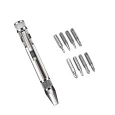Cacciavite 8 in 1 in lega di alluminio con combinazione di smontaggio e riparazione della penna (argento)