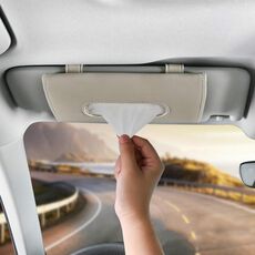 Scatola portaoggetti da appendere in pelle per visiera parasole per auto (beige)