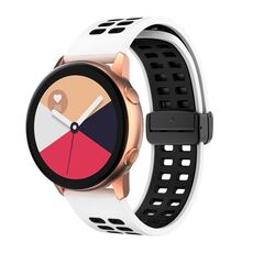Cinturino per orologio in silicone bicolore con fibbia nera pieghevole a doppia fila da 20 mm (bianco nero)