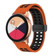 Cinturino per orologio in silicone bicolore con fibbia nera pieghevole a doppia fila da 20 mm (arancione nero)