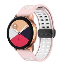 Cinturino per orologio in silicone bicolore con fibbia nera pieghevole a doppia fila da 20 mm (rosa bianco)