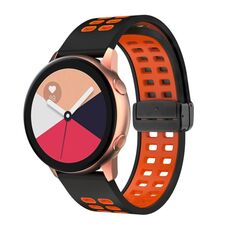 Cinturino per orologio in silicone bicolore con fibbia nera pieghevole a doppia fila da 20 mm (nero arancione)